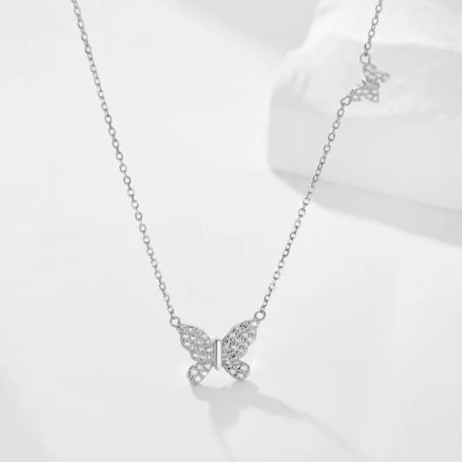 Sterling Silver Rhodium Plated Sparkling Butterfly Necklace ERLN023 Ania Haie Jewellery