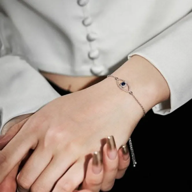 Sterling Silver Rhodium Plated Sparkling Zirconia Evil Eye Bracelet ERLB051 Ania Haie Jewellery