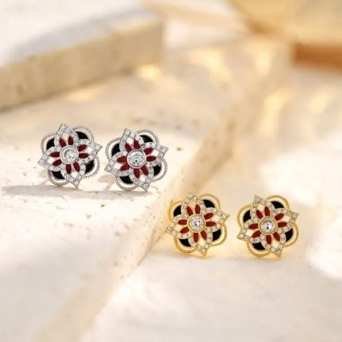 Sterling Silver Rhodium Plated Sparkling Zirconia Lucky 4 Leaf Earrings ERLE076 Ania Haie Jewellery
