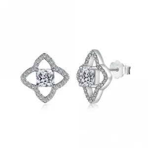 Sterling Silver Rhodium Plated Sparkling Zirconia Lucky 4 Leaf Earrings ERLE080 Ania Haie Jewellery