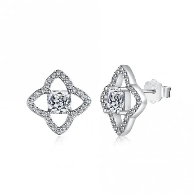 Sterling Silver Rhodium Plated Sparkling Zirconia Lucky 4 Leaf Earrings ERLE080 Ania Haie Jewellery