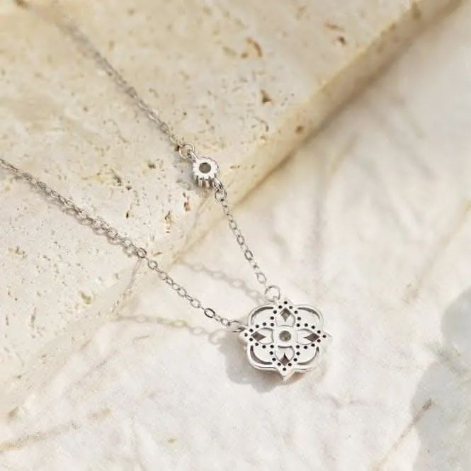 Sterling Silver Rhodium Plated Sparkling Zirconia Lucky 4 Leaf Necklace ERLN027 Ania Haie Jewellery