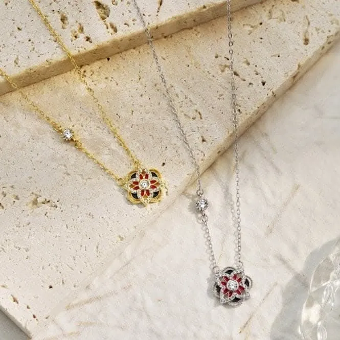 Sterling Silver Rhodium Plated Sparkling Zirconia Lucky 4 Leaf Necklace ERLN027 Ania Haie Jewellery