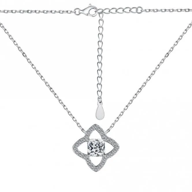 Sterling Silver Rhodium Plated Sparkling Zirconia Lucky 4 Leaf Necklace ERLN028 Ania Haie Jewellery