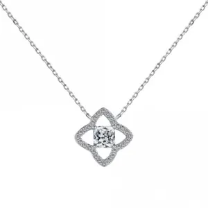 Sterling Silver Rhodium Plated Sparkling Zirconia Lucky 4 Leaf Necklace ERLN028 Ania Haie Jewellery