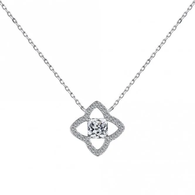Sterling Silver Rhodium Plated Sparkling Zirconia Lucky 4 Leaf Necklace ERLN028 Ania Haie Jewellery