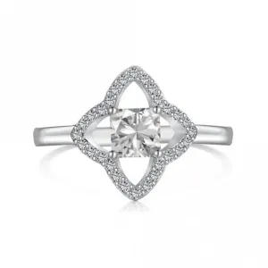 Sterling Silver Rhodium Plated Sparkling Zirconia Lucky 4 Leaf Ring ERLR009 Ania Haie Jewellery