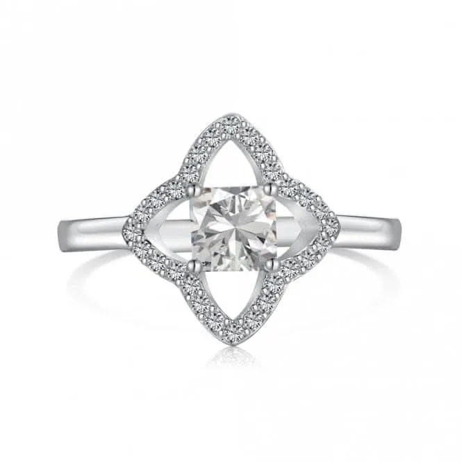 Sterling Silver Rhodium Plated Sparkling Zirconia Lucky 4 Leaf Ring ERLR009 Ania Haie Jewellery