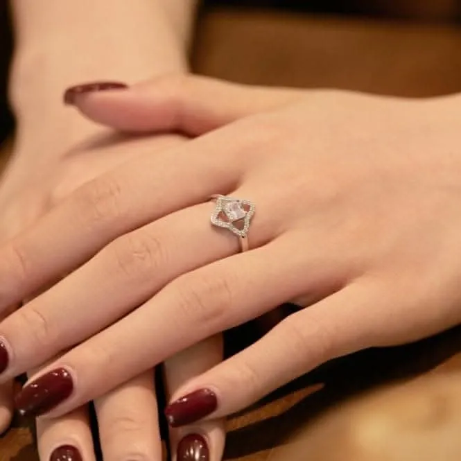 Sterling Silver Rhodium Plated Sparkling Zirconia Lucky 4 Leaf Ring ERLR009 Ania Haie Jewellery