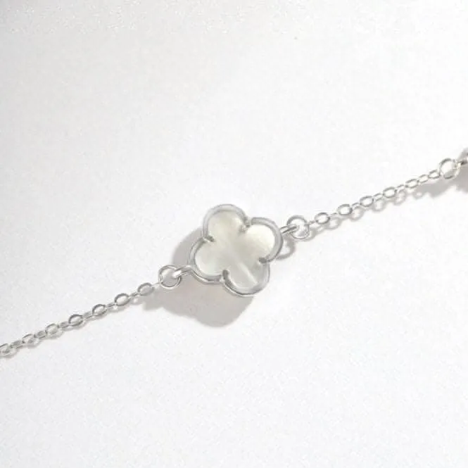 Sterling Silver Rhodium Plated White Lucky 4 Leaf Bracelet ERLB044 Ania Haie Jewellery