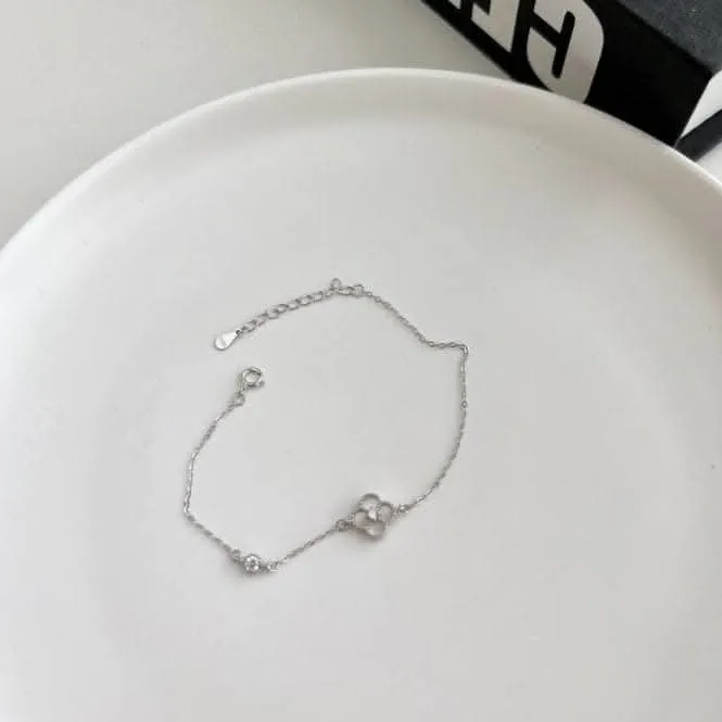 Sterling Silver Rhodium Plated White Lucky 4 Leaf Bracelet ERLB044 Ania Haie Jewellery