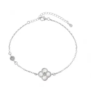 Sterling Silver Rhodium Plated White Lucky 4 Leaf Bracelet ERLB044 Ania Haie Jewellery
