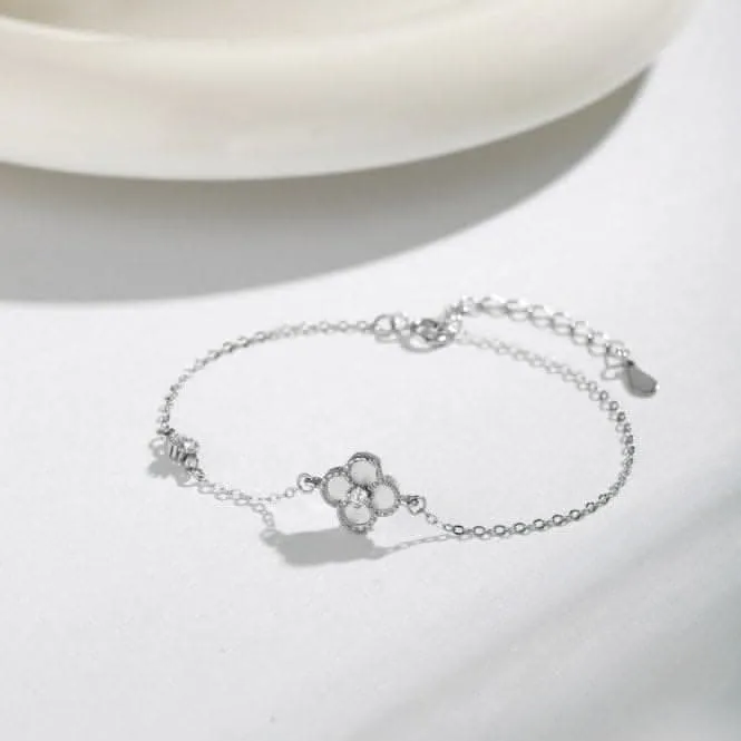 Sterling Silver Rhodium Plated White Lucky 4 Leaf Bracelet ERLB044 Ania Haie Jewellery