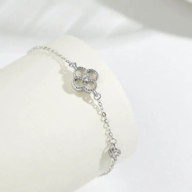 Sterling Silver Rhodium Plated White Lucky 4 Leaf Bracelet ERLB044 Ania Haie Jewellery