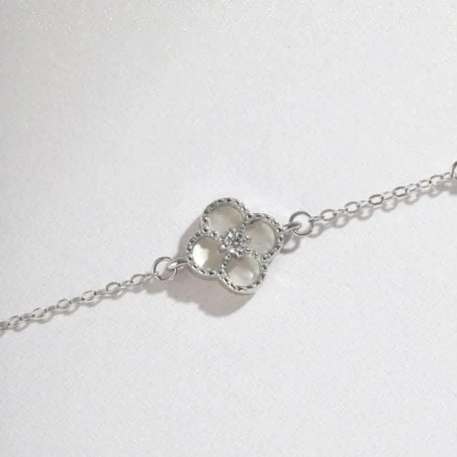 Sterling Silver Rhodium Plated White Lucky 4 Leaf Bracelet ERLB044 Ania Haie Jewellery