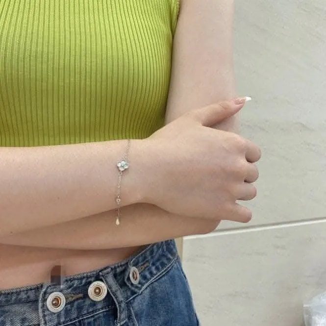 Sterling Silver Rhodium Plated White Lucky 4 Leaf Bracelet ERLB044 Ania Haie Jewellery