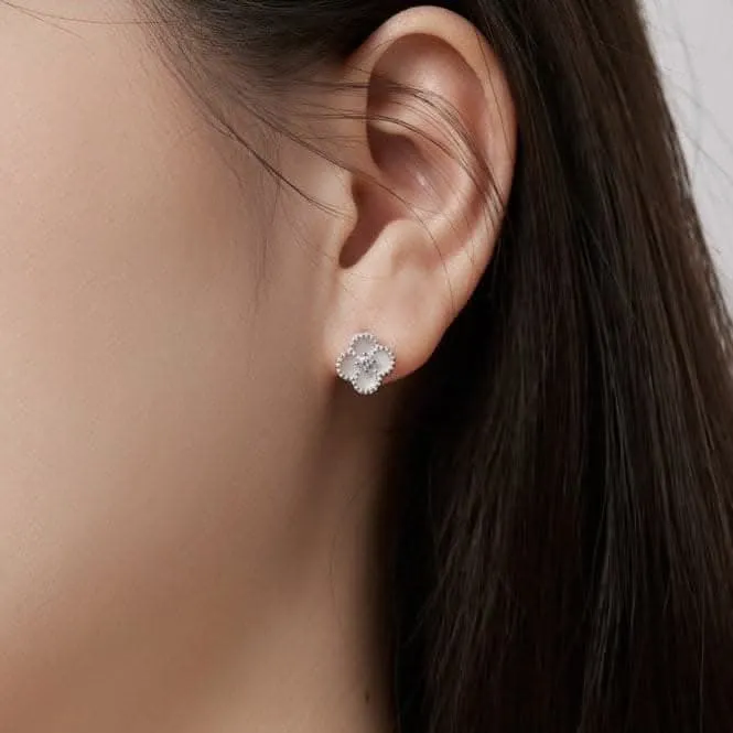 Sterling Silver Rhodium Plated White Lucky 4 Leaf Earrings ERLE079 Ania Haie Jewellery