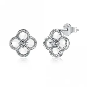 Sterling Silver Rhodium Plated White Lucky 4 Leaf Earrings ERLE079 Ania Haie Jewellery