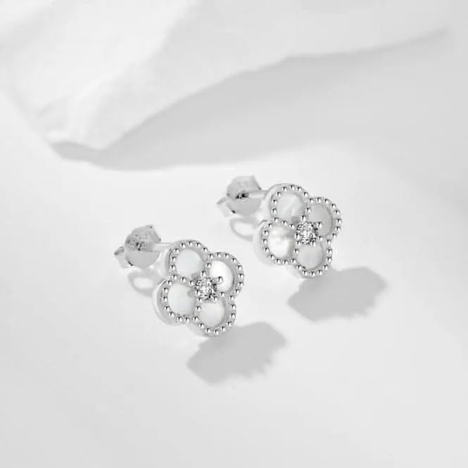 Sterling Silver Rhodium Plated White Lucky 4 Leaf Earrings ERLE079 Ania Haie Jewellery