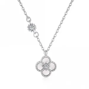 Sterling Silver Rhodium Plated White Lucky 4 Leaf Necklace ERLN034 Ania Haie Jewellery