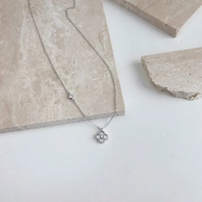 Sterling Silver Rhodium Plated White Lucky 4 Leaf Necklace ERLN034 Ania Haie Jewellery