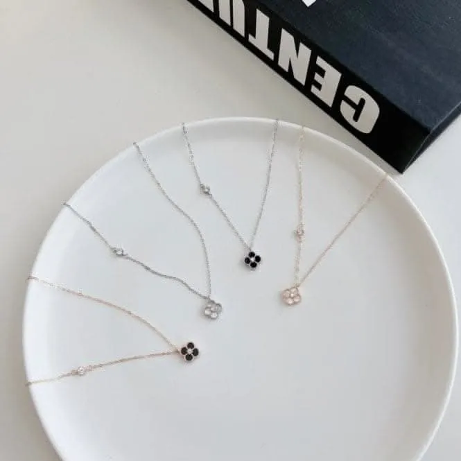 Sterling Silver Rhodium Plated White Lucky 4 Leaf Necklace ERLN034 Ania Haie Jewellery