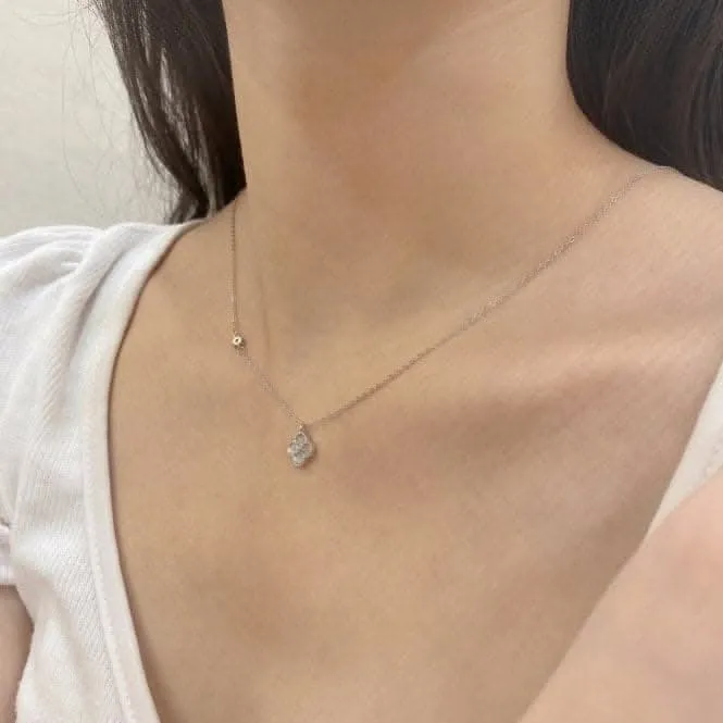 Sterling Silver Rhodium Plated White Lucky 4 Leaf Necklace ERLN034 Ania Haie Jewellery