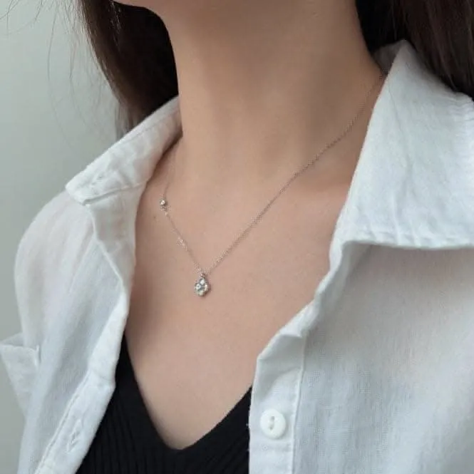 Sterling Silver Rhodium Plated White Lucky 4 Leaf Necklace ERLN034 Ania Haie Jewellery