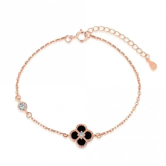 Sterling Silver Rose Gold Plated Black Lucky 4 Leaf Bracelet ERLB042 Ania Haie Jewellery