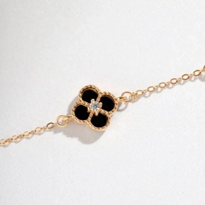 Sterling Silver Rose Gold Plated Black Lucky 4 Leaf Bracelet ERLB042 Ania Haie Jewellery