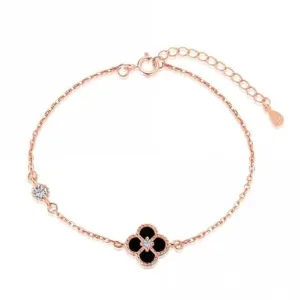 Sterling Silver Rose Gold Plated Black Lucky 4 Leaf Bracelet ERLB042 Ania Haie Jewellery