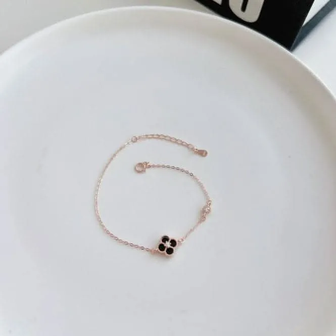 Sterling Silver Rose Gold Plated Black Lucky 4 Leaf Bracelet ERLB042 Ania Haie Jewellery