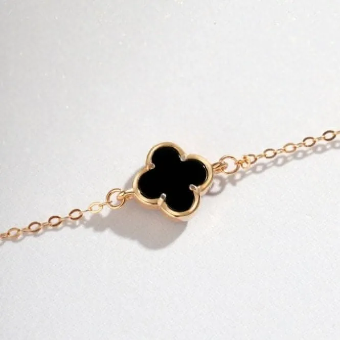 Sterling Silver Rose Gold Plated Black Lucky 4 Leaf Bracelet ERLB042 Ania Haie Jewellery