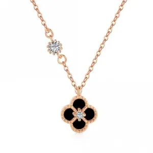 Sterling Silver Rose Gold Plated Black Lucky 4 Leaf Necklace ERLN031 Ania Haie Jewellery