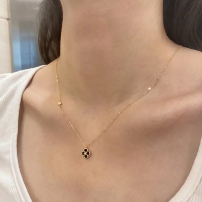 Sterling Silver Rose Gold Plated Black Lucky 4 Leaf Necklace ERLN031 Ania Haie Jewellery