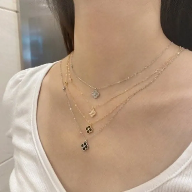 Sterling Silver Rose Gold Plated Black Lucky 4 Leaf Necklace ERLN031 Ania Haie Jewellery