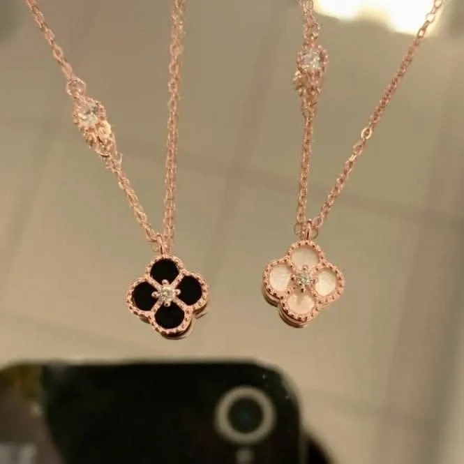 Sterling Silver Rose Gold Plated Black Lucky 4 Leaf Necklace ERLN031 Ania Haie Jewellery
