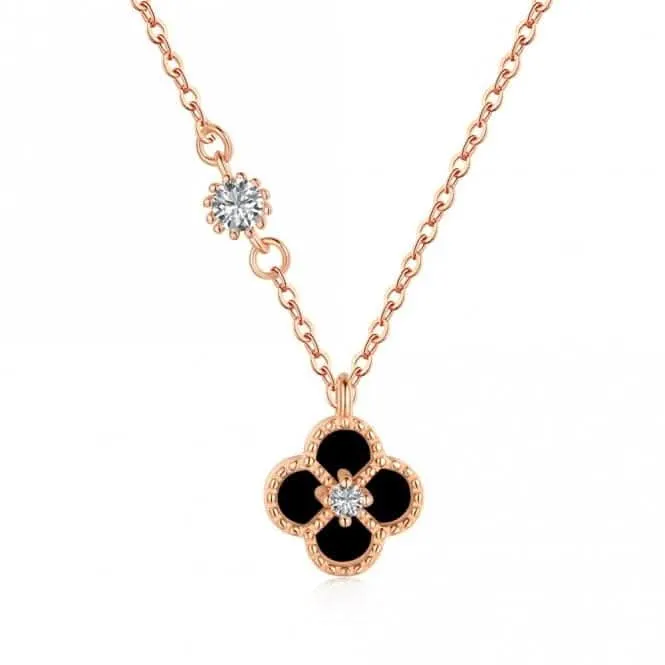 Sterling Silver Rose Gold Plated Black Lucky 4 Leaf Necklace ERLN031 Ania Haie Jewellery