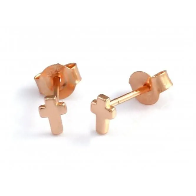 Sterling Silver Rose Gold Plated Cross Stud Earrings Ania Haie Jewellery