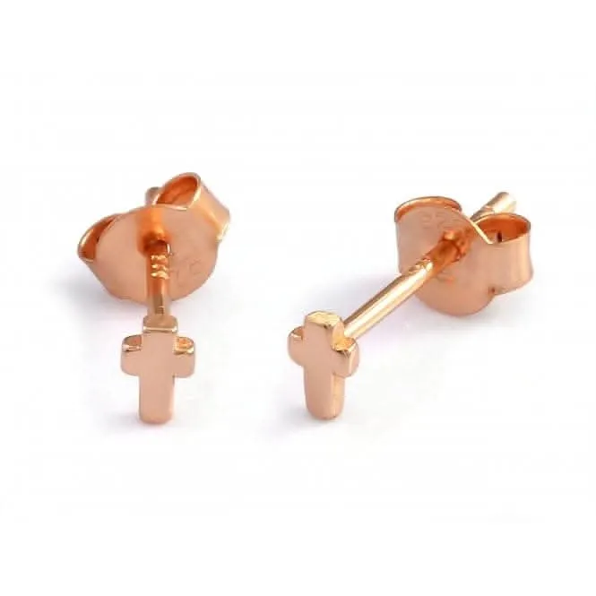 Sterling Silver Rose Gold Plated Cross Stud Earrings Ania Haie Jewellery