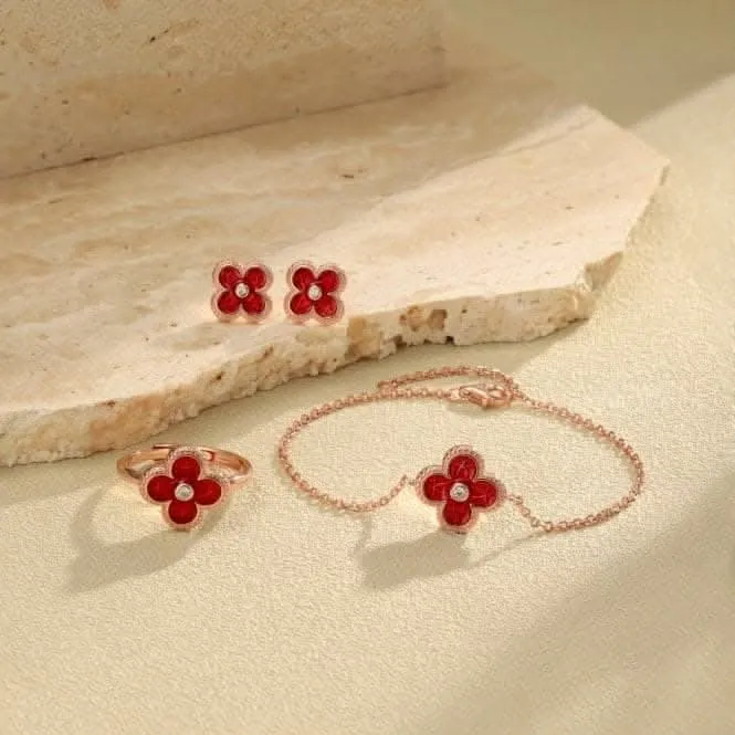 Sterling Silver Rose Gold Plated Red Lucky 4 Leaf Bracelet ERLB041 Ania Haie Jewellery