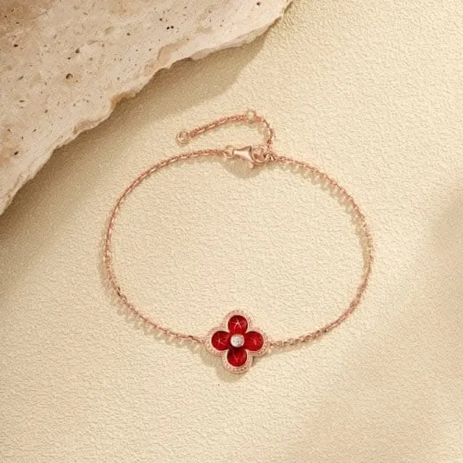 Sterling Silver Rose Gold Plated Red Lucky 4 Leaf Bracelet ERLB041 Ania Haie Jewellery