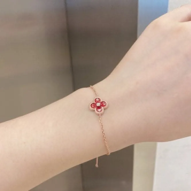 Sterling Silver Rose Gold Plated Red Lucky 4 Leaf Bracelet ERLB041 Ania Haie Jewellery