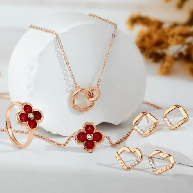 Sterling Silver Rose Gold Plated Red Lucky 4 Leaf Bracelet ERLB041 Ania Haie Jewellery