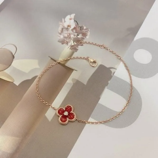 Sterling Silver Rose Gold Plated Red Lucky 4 Leaf Bracelet ERLB041 Ania Haie Jewellery