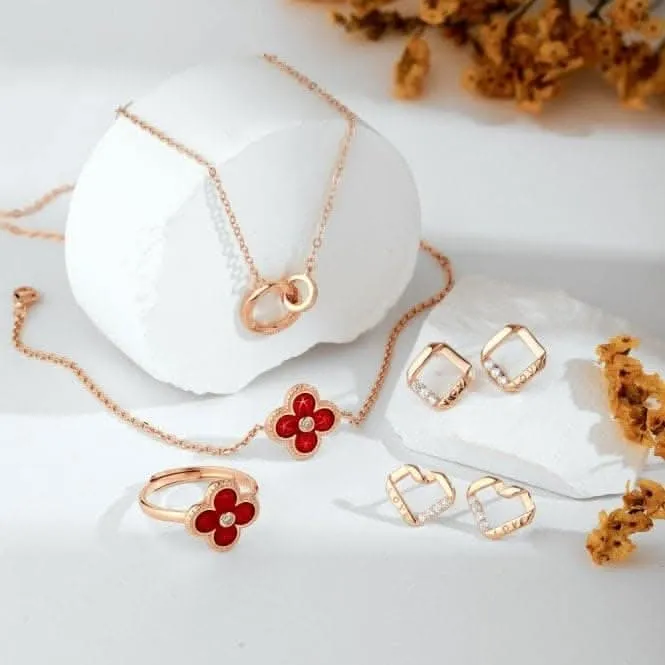 Sterling Silver Rose Gold Plated Red Lucky 4 Leaf Bracelet ERLB041 Ania Haie Jewellery
