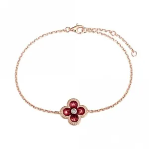 Sterling Silver Rose Gold Plated Red Lucky 4 Leaf Bracelet ERLB041 Ania Haie Jewellery