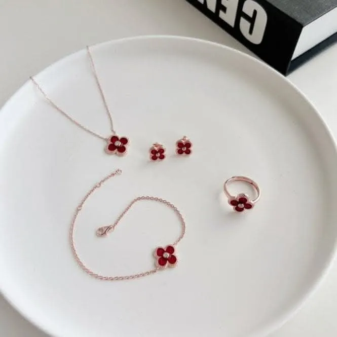 Sterling Silver Rose Gold Plated Red Lucky 4 Leaf Bracelet ERLB041 Ania Haie Jewellery