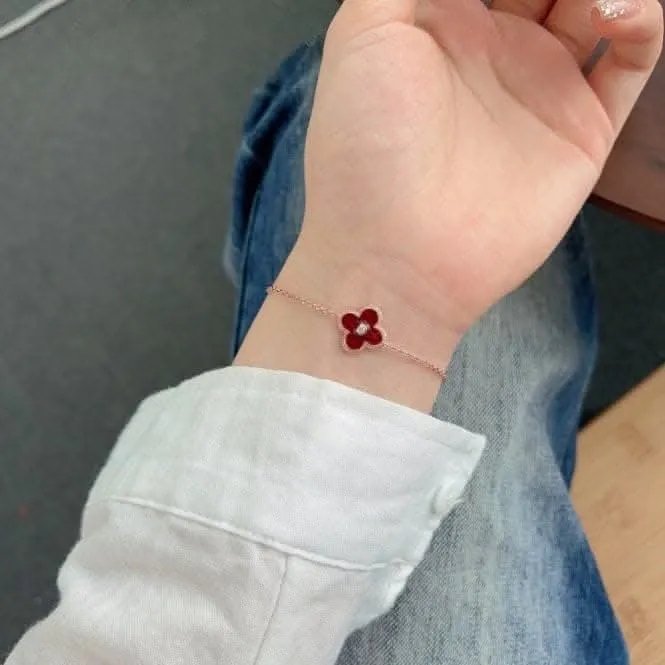 Sterling Silver Rose Gold Plated Red Lucky 4 Leaf Bracelet ERLB041 Ania Haie Jewellery