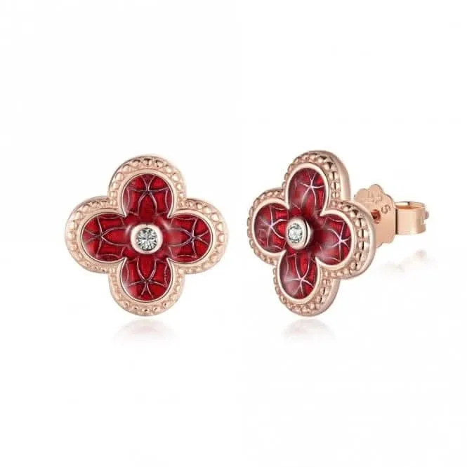 Sterling Silver Rose Gold Plated Red Lucky 4 Leaf Earrings ERLE077 Ania Haie Jewellery